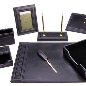 8Pcs Black Ecofriendly Stylish Leather Desk Set